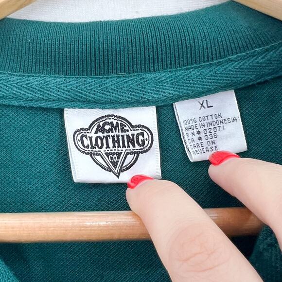 VTG ACME Looney Tunes Tasmanian Devil Green Golf Polo Shirt XL Embroidered - Picture 4 of 5